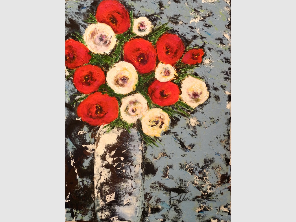 Red and White Peonies, mixed media 80x60cm