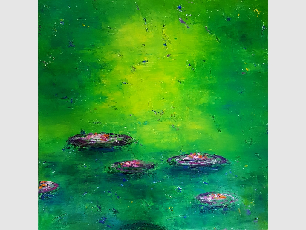 Waterlilies III, mixed media 100x100cm